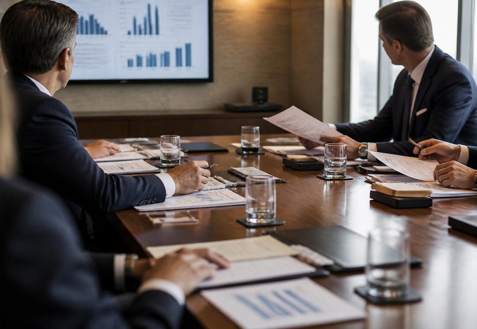 Fractional CFO leading an executive board review of quarterly financials